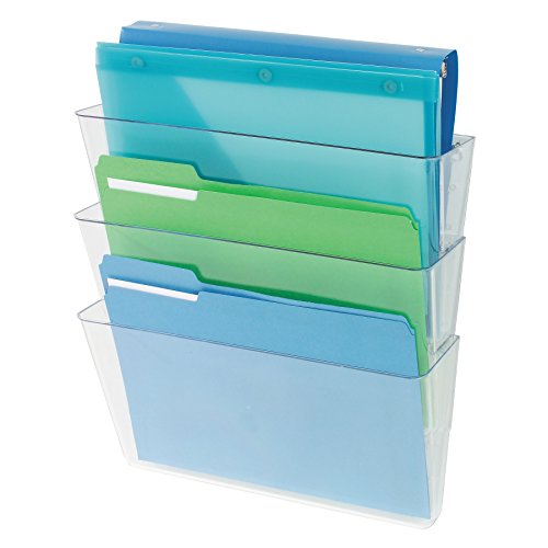 Deflecto DocuPocket, Wall File Organizer, Stackable, Letter Size, Clear, Set of 3, 13"W x 7"H x 4"D