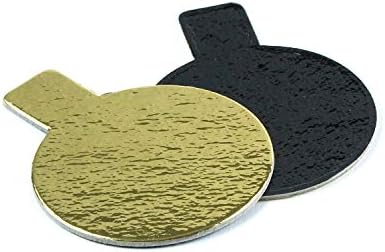 Round Pastry Board with Tab, Gold and Black, 2 Inch Diameter - Pack of 200