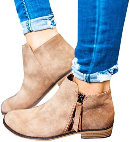 Mafulus Womens Ankle Boots Round Toe Faux Leather Stacked Low Heel Side Zipper Winter Booties