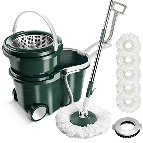 MASTERTOP Spin Mop Bucket with Wringer Set, Floor Mop with 2 Wheel Easy