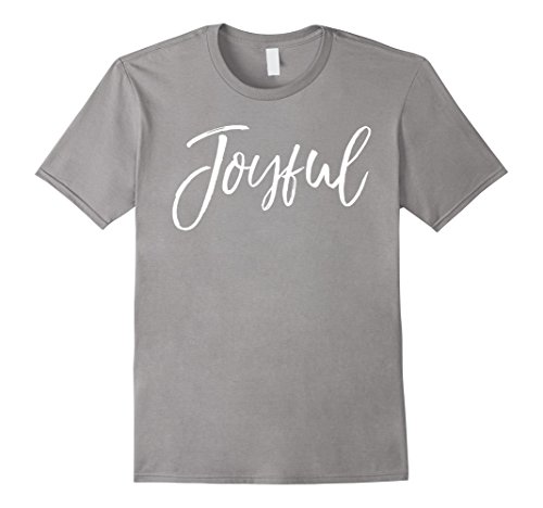 Mens Joyful Shirt Calligraphy Script Joy Vintage Christian Tee Large Slate