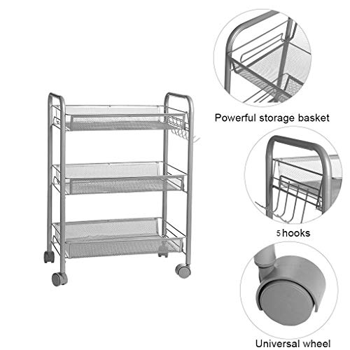 Pstars 3 Tier Space-Saving Mesh Wire Basket Storage Cart with Brake Caster Wheel, Rolling Storage Shelves, Multifunctional Tools Cart for Kitchen, Garage, Bathroom, Patio, Courtyard, Dining Room ... - Thumbnail 4