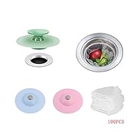 Forevive 3-piece 2-in-1 Silicone Drain Plug +100PCS Sink Filter Anti-blocking Mesh Bag, Kitchen Sink Bathroom Sewer Floor Drain Bathroom Bathtub Filter