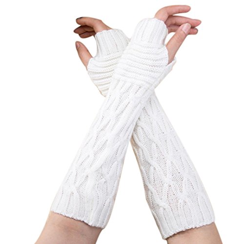 Clearance!Hot sale Todaies Women Winter Wrist Arm Warmer Knitted Long Fingerless Gloves Mitten (309cm, White)