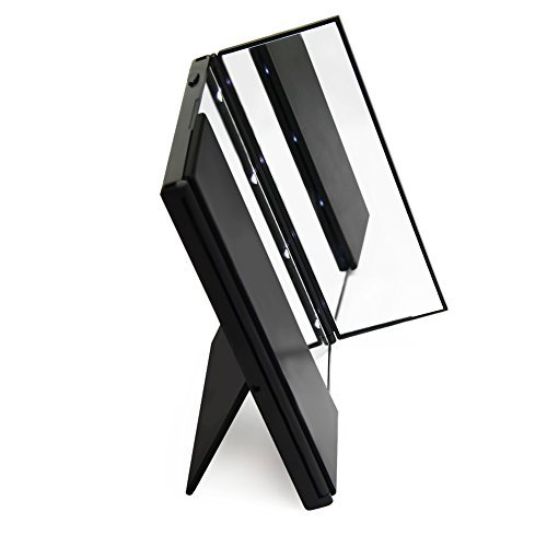 Lighted Makeup Mirror, Vanity Mirror, Countertop Mirror ,Travel Makeup Mirror with 8 LED Lights,Tri-Fold Portable and Small Pocket Mirror for Girls(Black)