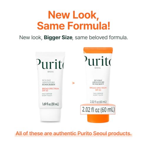 PURITO Korean Sunscreen SPF 50 | Lightest Texture, No White Cast, Broad Spectrum UVA/UVB | Oil-Free, Vegan, For All Skin Types | Daily Lightweight Sun Protection | Korean Skincare, 60mL 2.02 fl.oz
