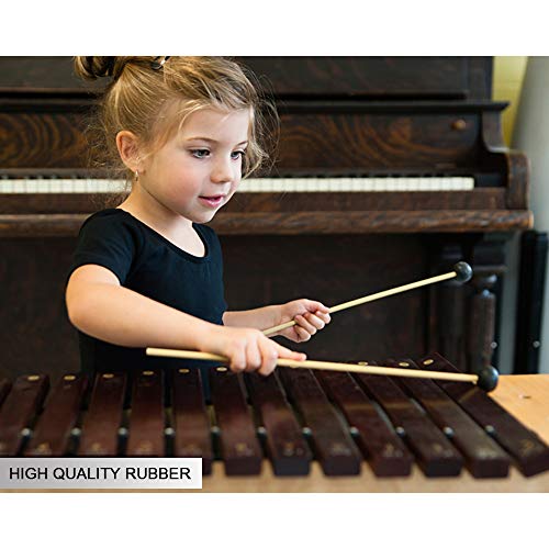 ONEST Marimba Mallets 1 Pair Medium Hard Yarn Head Marimba Mallets and 1 Pair Rubber Mallets Sticks with Wood Handle for Percussion Bell Glockenspiel - Thumbnail 2