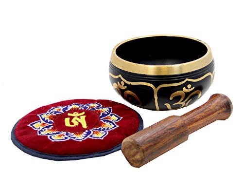Relaxing Yoga Meditation Om Peace Singing Bowl / Silk Cushion / Rosewood Mallet Set
