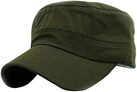 Aniywn Classic Plain Vintage Army Military Cadet Style Cotton Cap Flat Top Adjustable Hat (Free, Army Green)