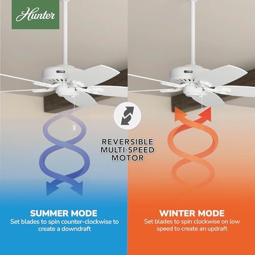 Hunter Builder Elite, Indoor, Ceiling Fan, No Light, 52 inch, Snow White | Standard Mount, Pull Chain, 5 Blades, For Bedroom, Living Room, Kitchen, 53240