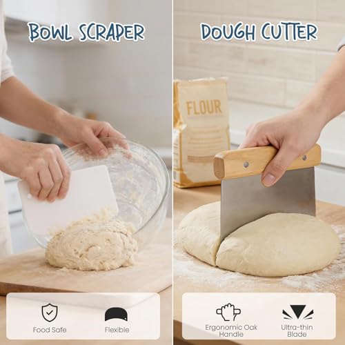 Baking Supplies Set, Banneton Bread Proofing Basket, Sourdough Baskets with Dough Whisk Lame Dough Scraper Bowl Scraper Silicone Brush