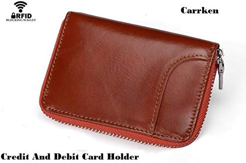 Carrken Antitheft New Men Women Zipper Credit Debit Card Holder Genuine Leather Fashion Wallet Luxury ID Business CardHolder Small Purse (C291) (Brown)