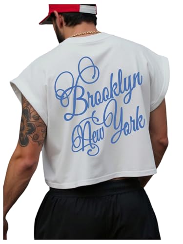 RoseSeek Men's Cap Sleeve Graphic Tees Summer T Shirts Crop Tops White at Amazon