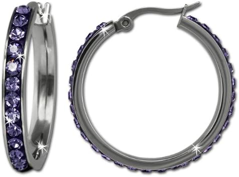 Amello Stainless steel hoop earring, with lots off purple Swarovski elements, original Amello ESOS04V