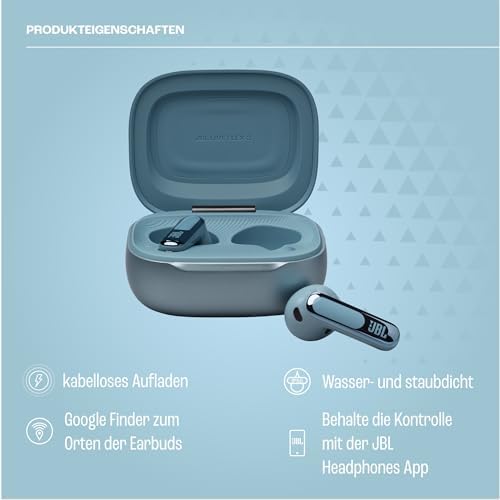 Live Flex 3, Wireless Earbud-Kopfhörer mit Bluetooth, 50 Stunden Akkulaufzeit, True Adaptive Noise Cancelling und hochauflösendem JBL Signature Sound, IP54 wasserfest, mit Ohrstöpseln, Blau