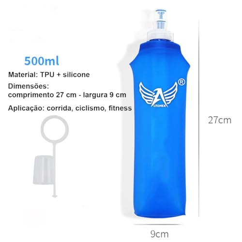 2x Garrafa de Água Dobrável para Esportes, 500ml, Bico Anti Vazamento, Livre de BPA, Azul