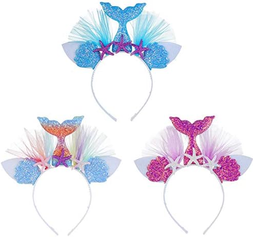 3 PCS Mermaid Tail Headband with Starfish and Tulle Hair bands Party Favors Supplies Flower Cat Ear Hair Hoop for Cosplay Party Birthday Party Halloween Christmas