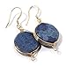 Natural Stone Wire Wrap Dangle Drop Earrings Gold Plated 925 Sterling Silver Hook/Lapis Lazuli Round 16mm