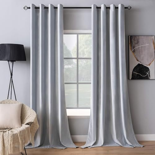 MIULEE Grauweiß Samtvorhang mit Ösen, Wunderschön Weich Vorhänge Samt für Deko Schlafzimmer Wohnzimmer, 2 Stück Samt Gardinen Blickdicht Jedes 245 CM