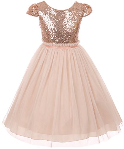 Little Girls Cap Sleeve Sequin Shiny Bridesmaid Party Birthday Flower Girl  Dress