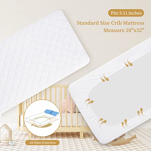 Safe and Sound Crib Mattress Protector (1 Pack), Waterproof Quilted Fitted Mattress Pads, Soft