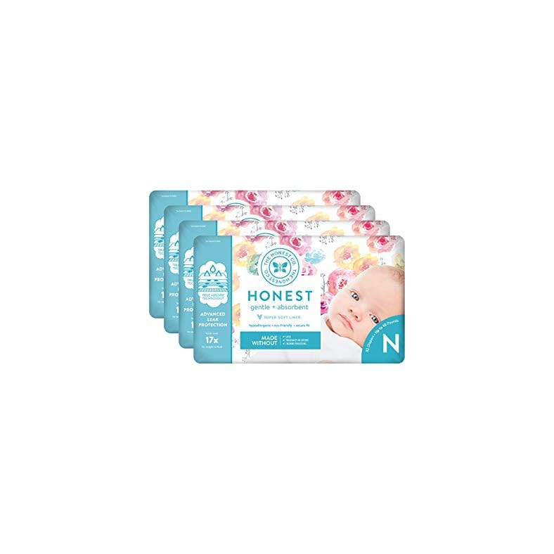 The Honest Company Diapers – Newborn, Size 0 – Rose Blossom Print TrueAbsorb Technology Plant-Derived Materials…