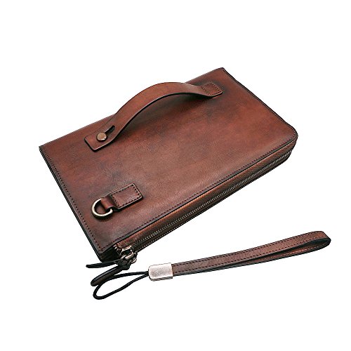 Mens Wristlets Clutch Bag Genuine Leather Wallets Handbag Luxury Purses(coffee)