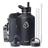 BUZIO 64 oz Water Bottle with Straw Lids, Stainless