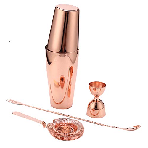 AOHMG Cocktail Set Edelstahl 4 Teileig, Bar Set, Cocktailshaker, Messbecher, Barlöffel, Barsieb, Set für die Bar,Rose…