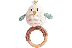 Chippi & Co Crochet Baby Rattle, Crochet Baby Toys, Stuffed Baby Doll, Organic Wooden Newborn Toys, Knitted Stuffed Animals for Babies Boy, Girl, Best Gifts for New Mom, Dad (White Bird)