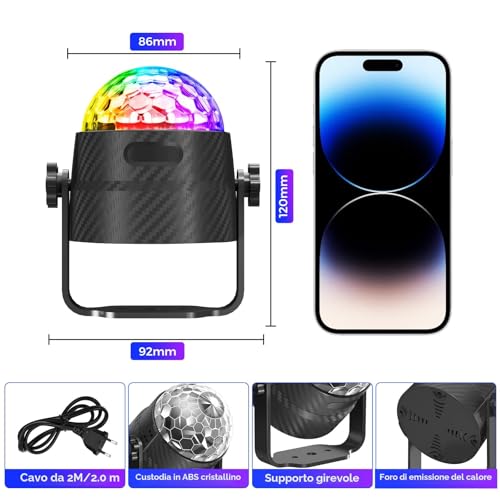 Gobikey Disco Lights 360° Rotating Music Control Disco Ball Party with Remote Control and 2m Cable, 15 RGB Light Effects, Great for Home Party, Birthday, Holiday