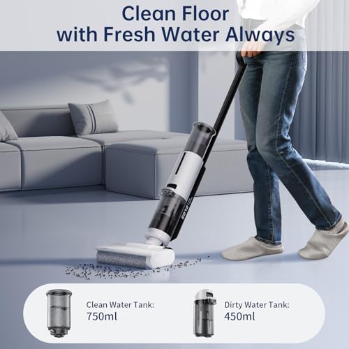 JONR ED12 Lite Wet Dry Vacuum Cleaner, Cordless Vacuum Mop with Self-Cleaning, 0.1” Edge Cleaning, Lightweight (7.7lbs), for Hard Floors & Pet Hair, Anti-Tangle Design (L)