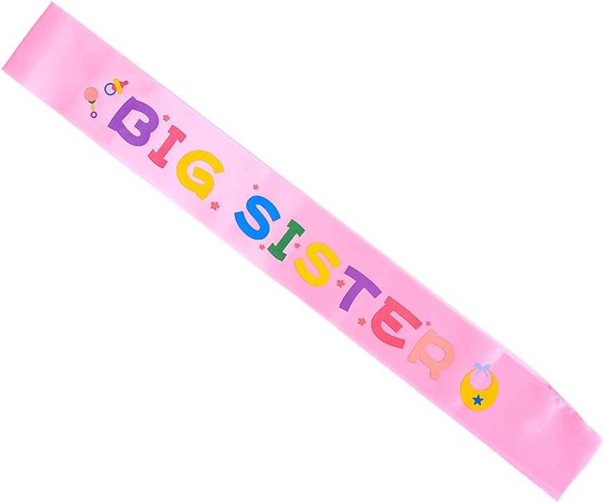 Topfunyy Big sister Sash White Stain Baby Shower Sash for Baby Shower Big Sister to Be Party Decorations (Pink) - Image 3