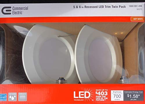 Commercial Electric 5 in. and 6 in. White Integrated LED Recessed Trim, 2700K (2-Pack)