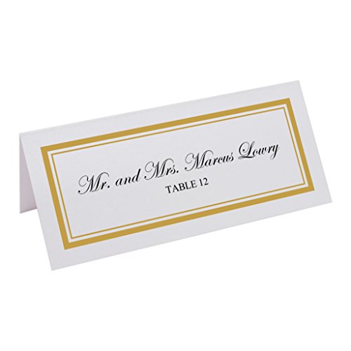 Documents and Designs Double Line Border Easy Print Place Cards, Pearl White, Gold, Set of 150 (38 Sheets)