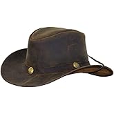 Outback Trading 13006 Unisex Cheyenne UPF 50 Wire-Brimmed Western-Style Leather Hat with Chin Cord