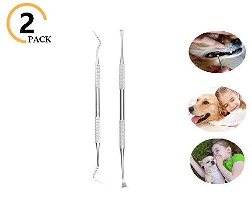 Dog Tooth Care Dental Scaler and Dental Scraper Tool with 2 Pack Pet Tarter Remover with Different Angles Double Head, Stainless Steel Teeth Cleaning Tools for Dogs, Cat