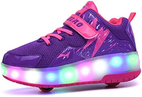 Ehauuo Kids Two Wheels Shoes with Lights Rechargeable Roller Skates Shoes Retractable Wheels Shoes LED Flashing Sneakers for Unisex Girls Boys Beginners Gift