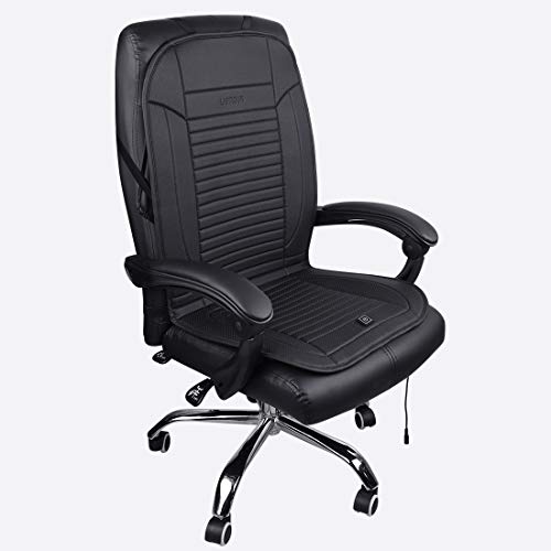 LARROUS Leather Heated Car Seat Cushion with Pressure-Sensitive Switch and Overheat Protection Thermostat,for Office Chair,Home and More,with Power Adapter.(12Volt,Black)