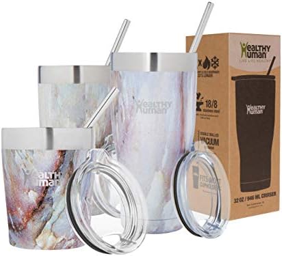 Healthy Human Insulated Tumbler Cruisers with Stainless Steel Straw & Clear Lid. - Keeps Hot & Cold Beverages 2 Times Longer - Vacuum Double Walled Thermos (12 oz, Mirage)