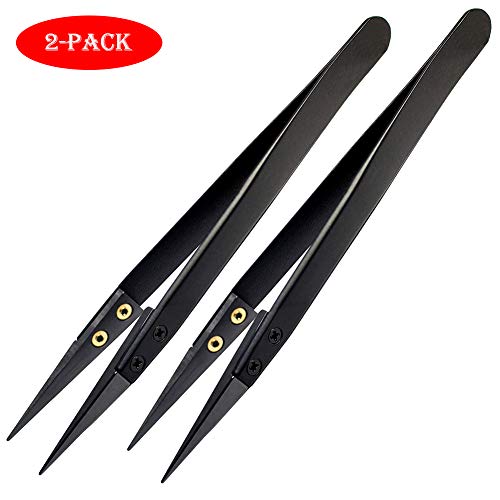 Precision Ceramic Tweezers-2 PACK-Non-Conductive,Antimagneticand Heat Resistant to High Temperatures up to 3000F for Pinching Coils While Firing.