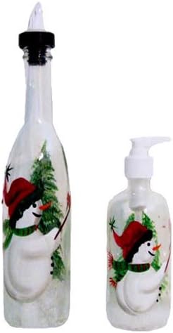 ArtisanStreet's Snowman Design Pour Bottle & Soap Dispenser Set. Hand Painted