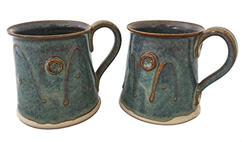 Irish Handmade Coffee & Tea Mug Set.Two Flared Cylinder Hand-Thrown Cups 300ml Green