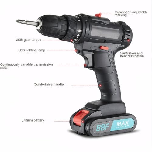 SKY-TOUCH 21V Cordless Drill Set with 2 Batteries, Charger, 28 Accessories and Storage Case, Electric Power Drill Kit with 2 Variable Speed, 25+1 Torque Settings, Forward/Reverse Control, LED Light