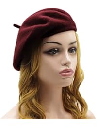 Wheebo Wool Beret Hat,Solid Color French Style Winter Warm Cap for Women Girls (Burgundy)