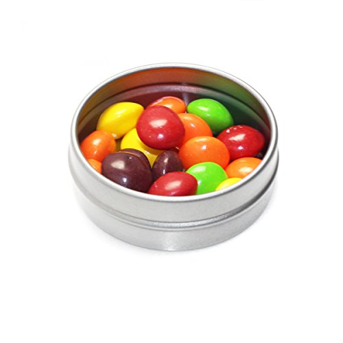 Mimi Pack 1 oz Tins 24 Pack of Shallow Window Top Round Tin Containers with Lids For Cosmetics, Party Favors and Gifts (Silver)