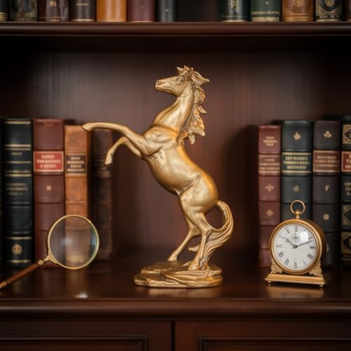 Decorative Gold Horse Statue [ 32 x 20 x 11 ] cm | Resin Horse Statue Standing Horse Sculpture | Home Decor Items for Living Room | Modern Furnishing Decoration for Home, Office Desk