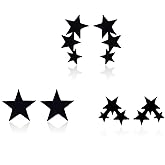 3 Pairs Black Stainless Steel Stud Earrings for Women 7mm Star Stud Earrings for Men