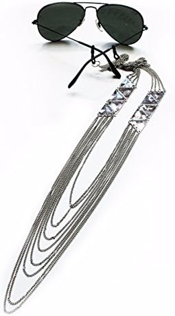 Sintillia Bare It All Backlace Statement Sunglass Strap, Glasses Chain, Eyeglass Cord, Silver (Silver with Clear Attachments)