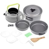 Docooler® Aluminum Oxide Outdoor Camping Pot Set Hiking Backpacking Cookout Picnic Cookware Teapot Coffee Kettle Set All in One 2 - 3